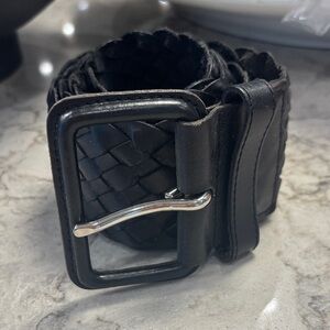 Club Monaco Black Woven Leather Wide Belt